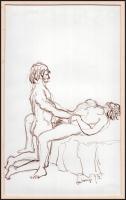 Ladányi jelzéssel: Szeretők (erotikus grafika). Tus, papír. Paszpartuban. 20,5x29 cm