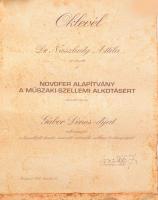 1997 Gábor Dénes-díj adományozó okirata