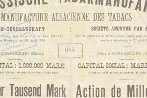 Német Birodalom / Strassbourg 1890. "Elzászi Dohánymanufaktúra Részvénytársaság" részvénye...