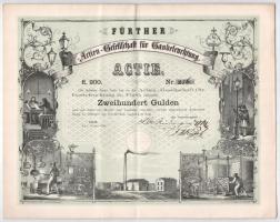 Német Birodalom / Fürth 1858. Fürth-i Gázvilágítási Részvénytársaság részvénye 200G-ről szárazpecséttel T:III / German Empire / Fürth 1858. Fürther Actien-Gesellschaft für Gasbeleuchtung share about 200 Gulden with embossed stamp C:F