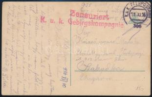 1916 Tábori posta képeslap / Field postcard "K.u.k. Gebirgskompagnie" + "FP 306"
