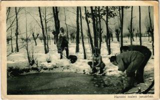1916 Harctéri toalett januárban. Az Érdekes Újság kiadása / WWI Austro-Hungarian K.u.K. military, soldiers washing up in January + K.u.K. Intendanz des 2. Armee-Kommandos (fl)