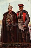 Deutschlands Stolz! / Wilhelm II and Paul von Hindenburg, WWI German military propaganda. Wohlfahrts-Karte der Rotes Kreuz s: Art. Fischer