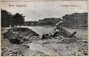 Lugos, Lugoj; árvíz pusztítása, a vasbetonhíd martalékai / flood, ruins of the bridge