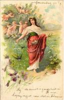1901 Lady art postcard. Künstlerpostkarte No. 1245. Verlag Ed. Arenz Wien. litho