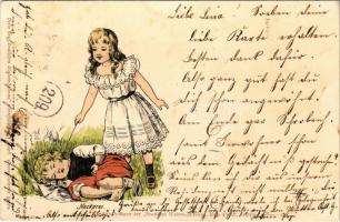 1898 (Vorläufer) Neckerei. Künstler-Postkarte der Deutschen Moden-Zeitung / Children art postcard. litho (b)