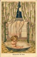 1918 Susannchen im Bade / Children art postcard, bathing. M. Munk Wien Nr. 998. (EK)