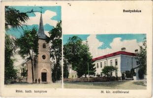 Bustyaháza, Handalbustyaháza, Bushtyno, Bustyno, Bustino (Máramaros); Római katolikus templom, m. kir. erdőhivatal. Glück Sándor kiadása / church, forestry office