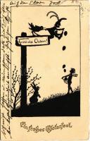 1934 Ein frohes Osterfest / Easter greeting silhouette art postcard (EK)