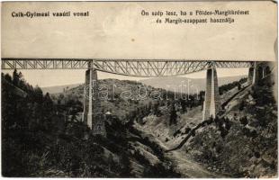 Csíkgyimes, Gyimes, Ghimes; Karakkó híd, viadukt a Gyimesi vasútvonalon. Földes-Margit krém és szappan reklám / railway bridge, viaduct on the Ghimes railway line. Cosmetic cream and soap advertisement