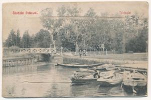 1908 Palics, Palic; tó részlet, csónak kikötő. Hiányos leporello egy képpel (Krausz Ármin üzlete). Özv. Krausz Árminné kiadása / lake, boats. Missing leporello with one picture (shop)