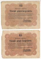 1849. 15kr Kossuth bankó (2x) T:III,III- Adamo G102