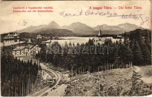 1909 Tátra, Magas Tátra, Vysoké Tatry; A fogaskerekű vasút, Csorbai tó. Divald Károly 1964-1908. / Zahnradbahn / Strbské pleso / cogwheel railway, train (EK)