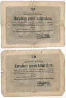1849. 30kr Kossuth bankó (2x) T:III- nagyobb szakadás Adamo G103