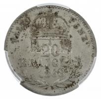1868KB 20kr Ag "Ferenc József / Váltó Pénz" Körmöcbánya, eredeti műanyag PCGS tokban (2129...