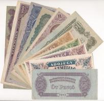 11db klf pengő, Vörös Hadsereg pengő, adópengő bankjegy, közte 1946. 100.000.000AP eltolódott nyomattal T:III, kivéve 1946. 100.000.000AP II hajtatlan