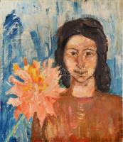 Barcsay Jenő jelzéssel: Lány virággal. Olaj, farost. 73x61 cm.