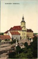 1938 Somorja, Csallóköz-Somorja, Somorin, Samorín; Fő tér, templom, Szentháromság szobor / mains quare, church, Trinity statue