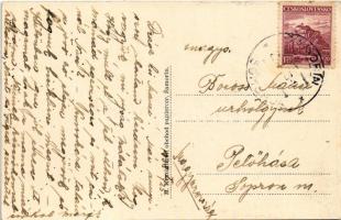 1938 Somorja, Csallóköz-Somorja, Somorin, Samorín; Fő tér, templom, Szentháromság szobor / mains qua...