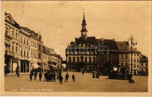 1917 Ceská Lípa, Böhmisch Leipa; Marktplatz mit Rathaus / market square, town hall, shops