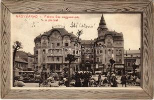 1910 Nagyvárad, Oradea; Fekete Sas nagyszálloda és piac, Gallér Imre és Ernyei Lajos üzlete, Magyar Bank. Benkő Arthur kiadása / hotel, shops, market, bank (apró szakadás / tiny tear)