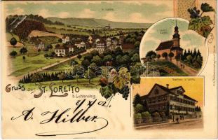 1902 St. Loretto bei Lichtensteig, Kapelle, Gasthaus / chapel, hotel and restaurant. Künzli Art Nouveau, floral litho