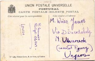 1910 Lisboa, Lisbon; Rua do Arsenal, Hotel Portuense / street and trams. TCV card (EK)