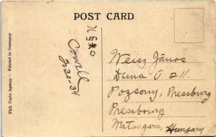 Manila, In Empire Days, Santa Cruz Church and Plaza, Uncle Sam's loan office, shops. TCV card (...