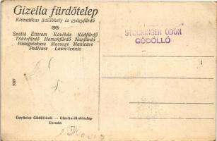 Gödöllő, Gizella fürdőtelep. Hátoldalon reklám (EK)