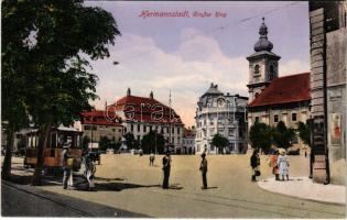 1915 Nagyszeben, Hermannstadt, Sibiu; Grosser Ring / tér, villamos. G. A. Seraphin / square, tram (EK)