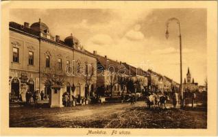 Munkács, Mukacheve, Mukacevo; Fő utca, piac, Iczkovics József üzlete. Nagy Albert kiadása / street, market, shop (EK)