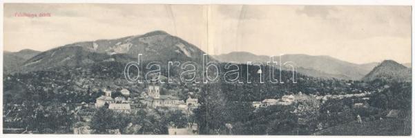 1908 Felsőbánya, Baia Sprie; látkép délről, templom. A Gutini választmány kiadása, két részes kihajtható panorámalap / general view, church. 2-tiled folding panoramacard (EK)