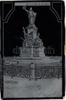 1899 (Vorläufer) Arad, 13 vértanúk szobra. Szecessziós fémes hatású fóliás képeslap / martyrs monument. Art Nouveau, metallic foil postcard (vágott / cut)