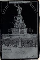 1899 (Vorläufer) Arad, 13 vértanúk szobra. Szecessziós fémes hatású fóliás képeslap / martyrs' monument. Art Nouveau, metallic foil postcard (vágott / cut)