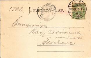 1903 Mezőtúr, Újvárosi református templom és paplak. Gettler Ignác kiadása, montázs