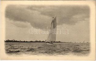 Osztrák-magyar haditengerészet matrózai vitorlás gyakorlat közben / K.u.K. Kriegsmarine Segelpraxis / WWI Austro-Hungary Navy mariners during sailing practice. No. 1913. Hipp, Hipp, Hurrah No. 6.