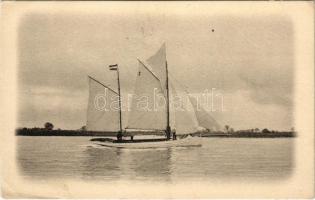 Osztrák-magyar haditengerészet matrózai vitorlás gyakorlat közben / K.u.K. Kriegsmarine Segelpraxis / WWI Austro-Hungary Navy mariners during sailing practice. No. 1909. Hipp, Hipp, Hurrah No. 2.