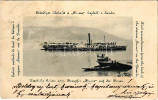 1901 Szívélyes üdvözlet a FIUME oldalkerekes személyszállító hajóról a Dunán (1904-től HABSBURG / Hungarian sidewheeler passenger steamer (EK)