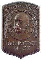 Osztrák-Magyar Monarchia 1916. K.u.K. INFRGT N 37. - Erzherzog József bronz sapkajelvény ARKANZAS BP gyártói jelzéssel (39x27mm) T:1- / Austro-Hungarian Monarchy 1916. K.u.K. INFRGT N 37. - Erzherzog József bronze cap badge with ARKANZAS BP makers mark (39x27mm) C:AU