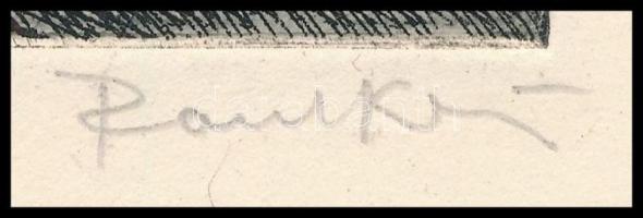 Raszler Károly (1925-2005): Dunakanyar. Rézkarc, papír, jelzett. 5×7,5 cm