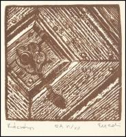 Ecsedi Mária (1941-): Rácváros. Linómetszet, papír, jelzett. Művészpéldány EA VI/XV számozással. 9,5x9,5 cm