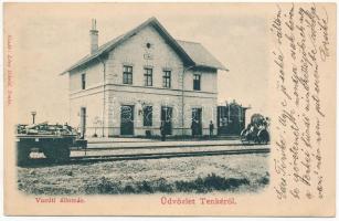 1902 Tenke, Tinca; vasútállomás, hajtány. Lévy Dávid kiadása / railway station, rail car