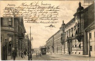 1904 Pozsony, Pressburg, Bratislava; Stefaniestrasse / utca, villamos. Bediene dich allein / street, tram (EK)