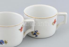 Zsolnay mokkás készlet hat személyes, tejkiöntő nélkül. Matricás, jelzett, kiöntő csöve sérült 