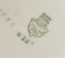 Zsolnay mokkás készlet hat személyes, tejkiöntő nélkül. Matricás, jelzett, kiöntő csöve sérült 