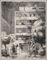 Pálfalvi János (1934-2016): Találkozás. Rézkarc, papír, jelzett, lapszéli apró foltokkal, 24,5x19 cm