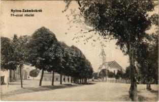 1916 Nyitrazsámbokrét, Zabokreky nad Nitrou, Nitranskych Zabokriek; Fő utca, templom / main street, church