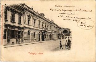 1899 (Vorläufer) Nyitra, Nitra; Telegdy utca, Engel Udvar, Bernstein Salamon üzlete, magyar címer. Iritzer Zsigmond kiadása / street, shops (r)