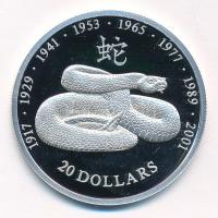 Libéria 2001. 20$ Ag 2001 - A Kígyó éve T:PP Liberia 2001. 20 Dollars Ag 2001 - Year of the Snake C:PP