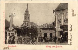 1899 (Vorläufer) Zimony, Semlin, Zemun; Fő tér, templom, gyógyszertár. Kercsevits kiadása / Hauptplatz, Apotheke / main square, pharmacy